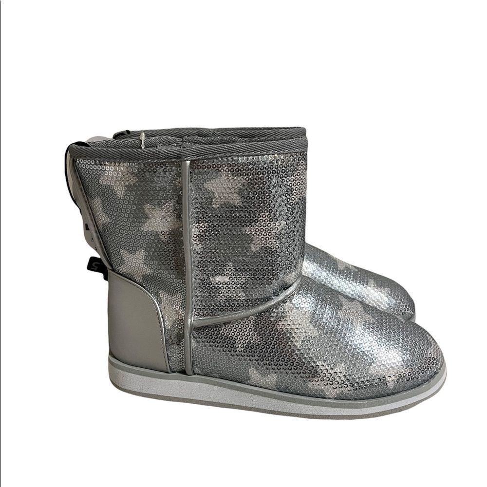 Wonder Nation Girls Size 5 Silver Sequin Faux Fur Stars Children's Boots NEW